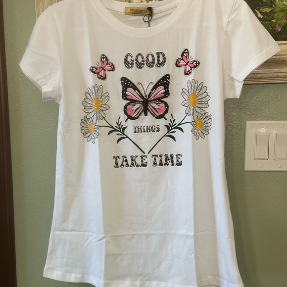 Vinizbena White Women T-Shirt New - Picture 6 of 7